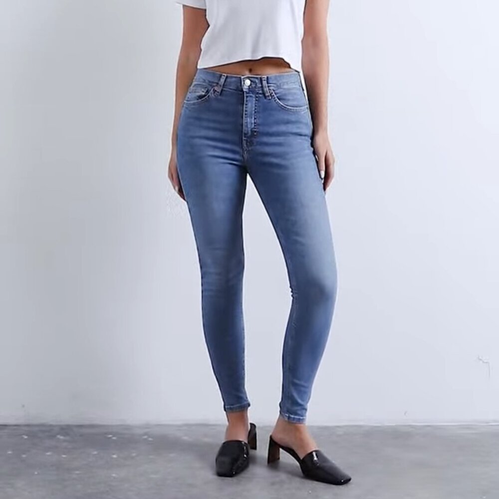 Topshop Hourglass Jamie High Rise Skinny Jeans Mid Blue Denim 30x32